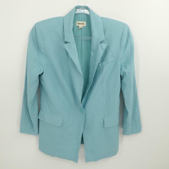 Blazer Jackets & Blazers - Open Edit Jacket Womens XS Blue Blazer Linen Button Front Oversized Nordstrom